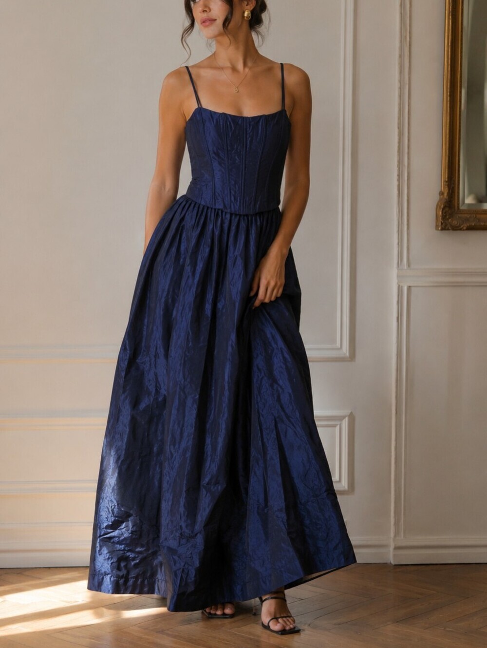 Gunne Sax Vintage 80s 90s Navy Blue Iridescent Corset Princess Gown Dress S